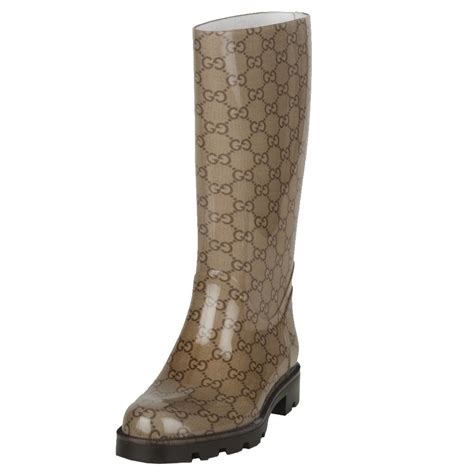 tan gucci rain boots|gucci print thigh high boots.